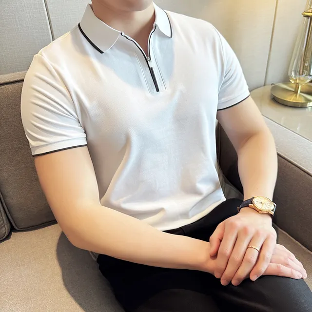 半拉链POLO衫男士短袖潮流夏季冰丝2025新款高端痞帅有领T恤男款