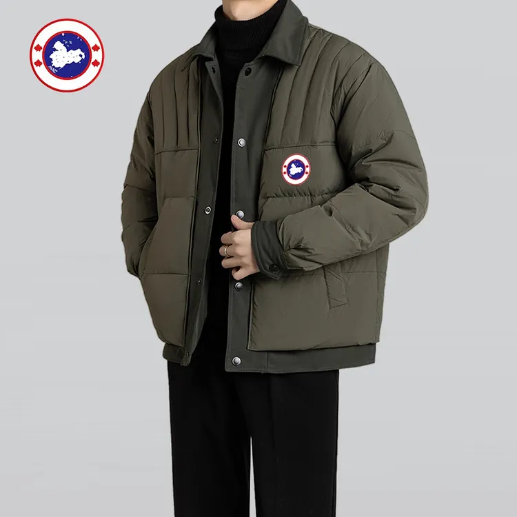 大鹅雀官方正品羽绒服男冬季新款轻熟风男拼接假两件夹克外套潮
