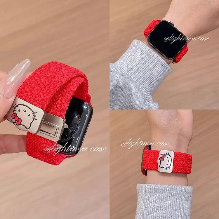 适用iwatch9苹果手表applewatch10表带s10可爱kitty印花尼龙编织