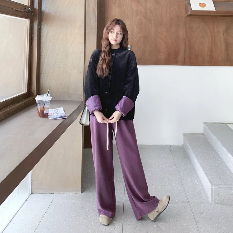 新中式国风丝绒加厚外套休闲裤两件套女2025秋季慵懒松弛感一整套