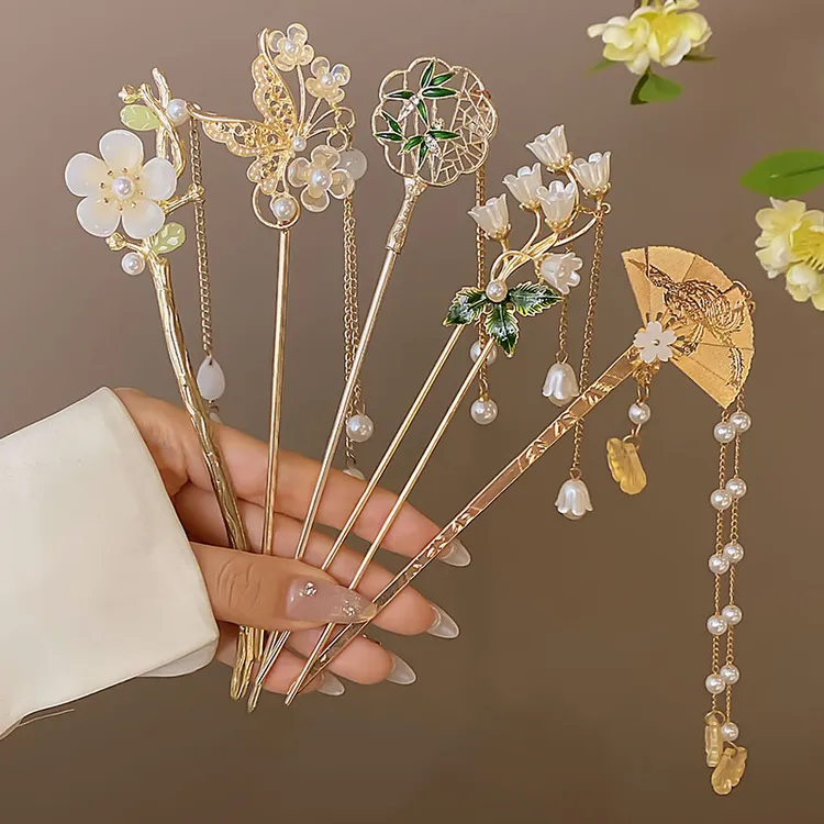 古风高端女性发夹2025新中国风发夹优雅旗袍汉朝台阶摇发夹头饰
