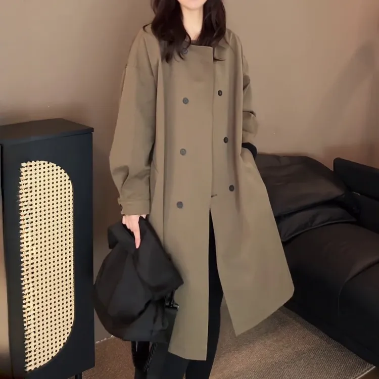韩系气质风衣外套女2025秋季新款薄款宽松显瘦休闲中长款翻领大衣