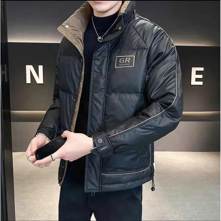 潮牌男士短款冬季2025新款潮流时尚高级感拼色加厚保暖外套