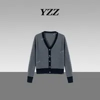 YZZ“百意”山羊绒V领松弛羊毛氛围感上衣毛衣开衫 680318