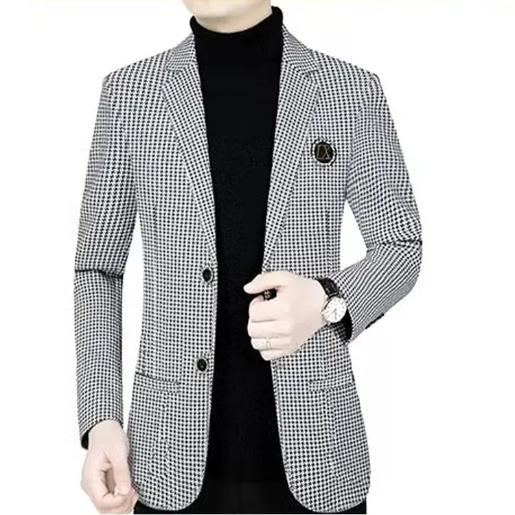 欧米朵春季新款休闲西装男修身单西百搭外套40岁50中年爸爸装西服