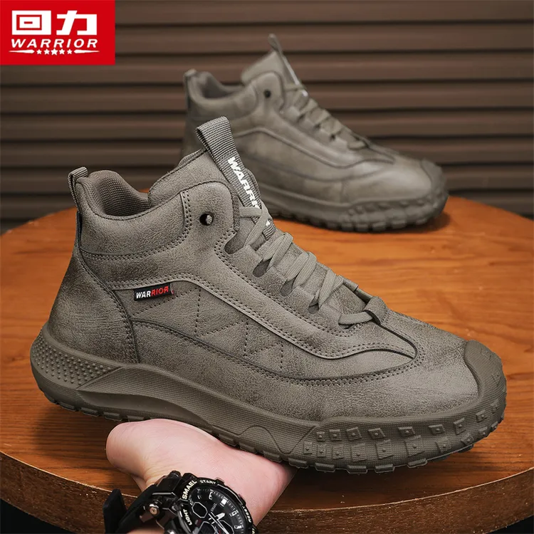 回力高帮男鞋秋季一脚蹬复古休闲皮鞋防水防滑厚底工装马丁靴男款