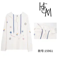 HUIERMAN/慧尔曼时尚设计师款慵懒风半拉链绣花连帽卫衣【15961】