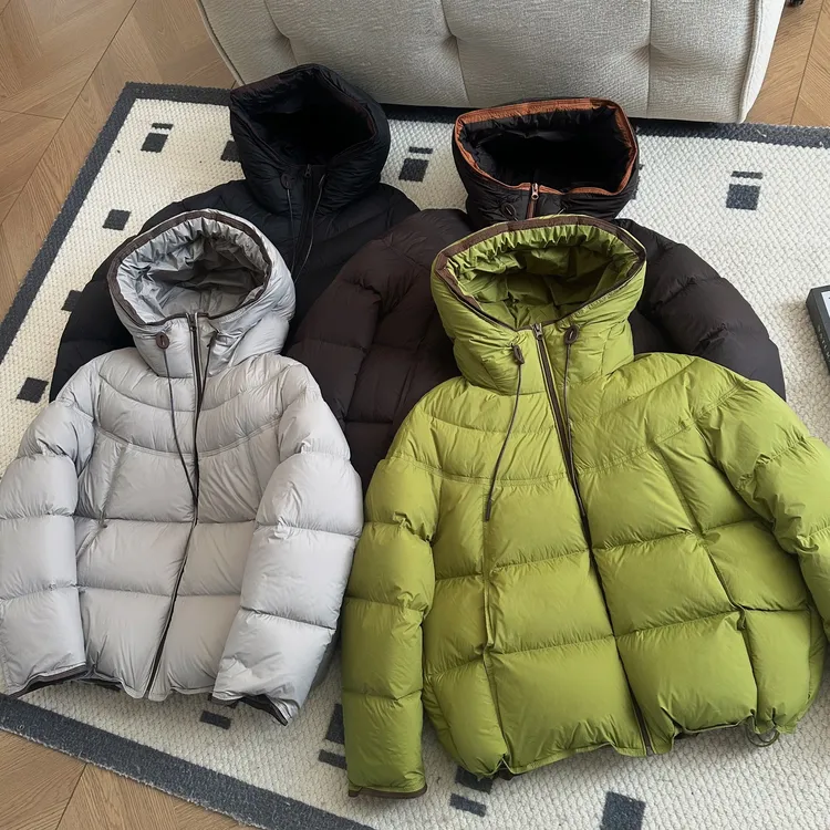 【米可家】皮标撞色新国标90白鸭绒安心绒一手长连帽羽绒服8532