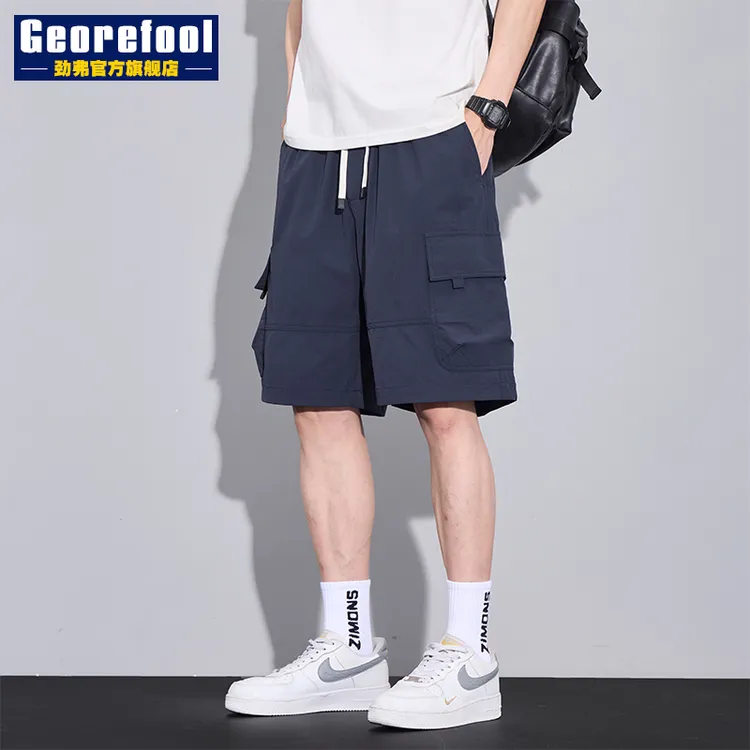 冰丝工装短裤男款宽松直筒夏季外穿美式休闲五分裤子百搭冰丝中裤