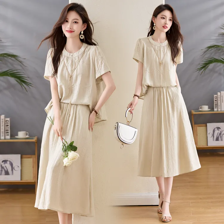 夏季女装套装爆款2025新款遮肚宽松中年阔太太50-60岁妈妈两件套