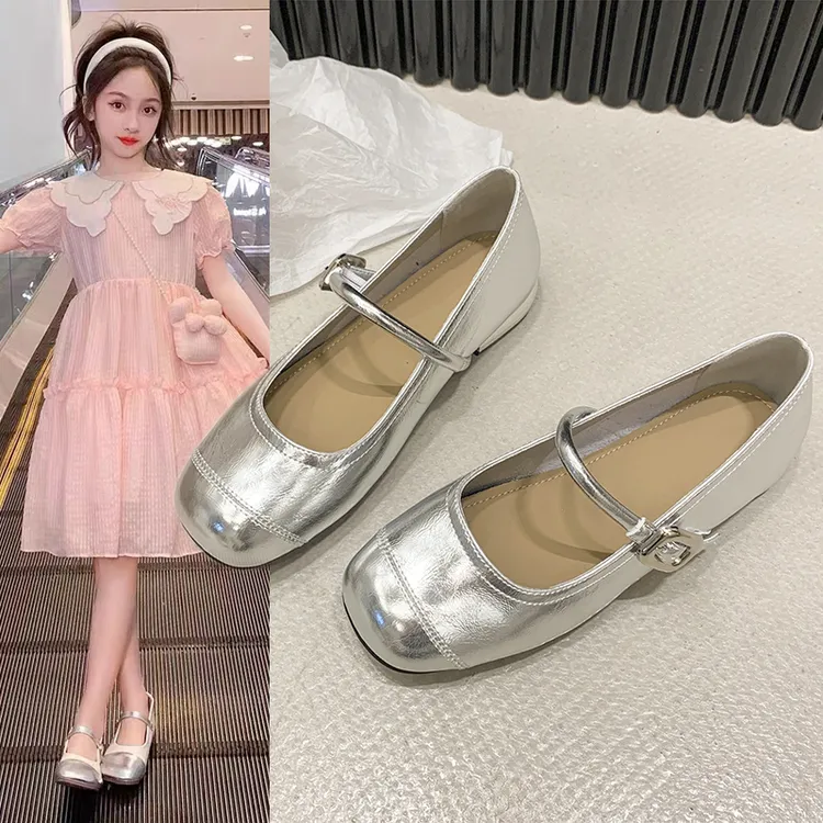 女童浅口银色单鞋2025春秋款中大童儿童公主小皮鞋春季演出舞蹈鞋