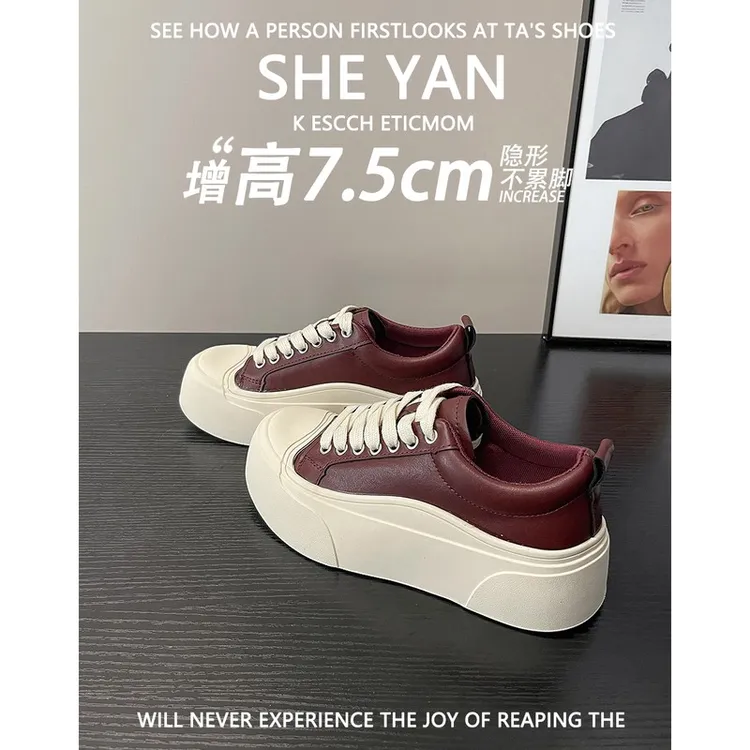厚底小白鞋女款2024新款爆款百搭内增高系带运动休闲板鞋不累脚