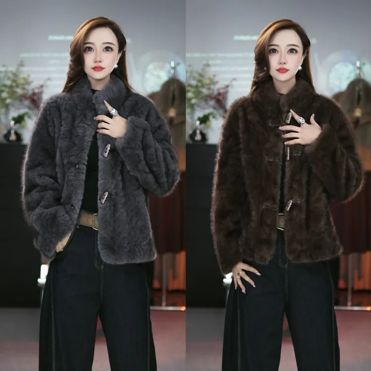 【叶十八】海宁短款立领牛角扣外套显瘦气质秋冬款时尚拼接轻奢1120