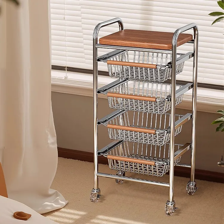 中古风夹缝小推车置物架多层零食果蔬收纳储物架可移动多层收纳架
