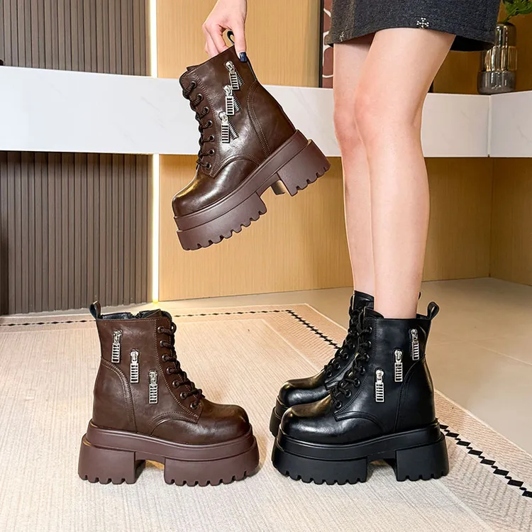 10厘米内增高马丁靴女小个子厚底鞋2025秋冬新款英伦风加厚绒毛靴