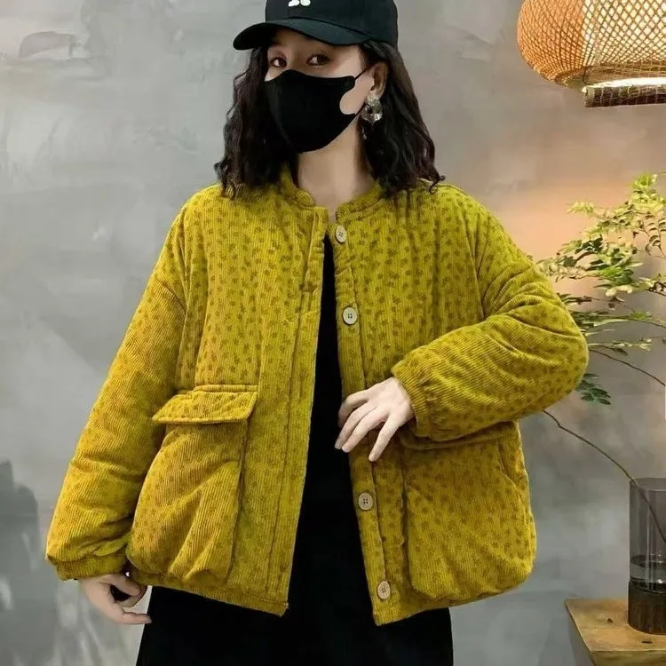 新款时尚韩版棉袄女加绒加厚外套宽松保暖休闲洋气大口袋棉衣棉服