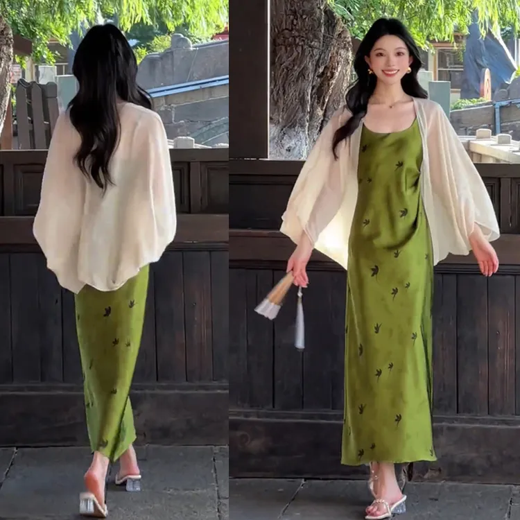 轻国风高端气质吊带连衣裙防晒罩衫开衫套装女2025夏季新款两件套