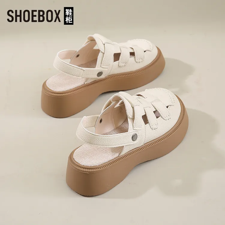 SHOEBOX鞋柜百搭罗马凉鞋女2025新款夏外穿厚底包头洞洞拖鞋女