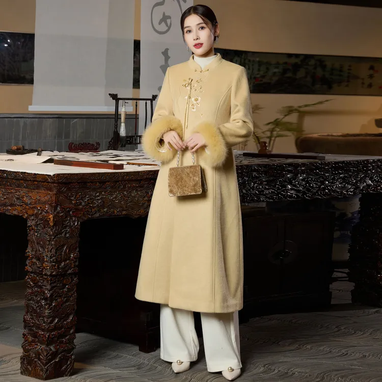 H499新中式国风双面羊毛大衣女2025秋冬新款高端刺绣禅意汉服外套
