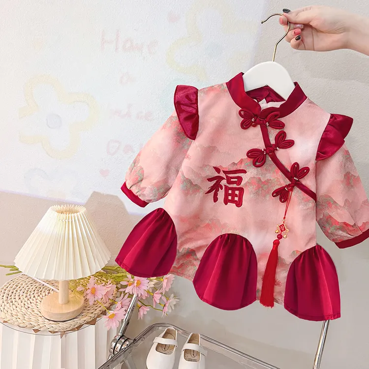 汉服女童拜年服儿童中国风唐装小童冬款周岁旗袍裙过年女宝宝冬装
