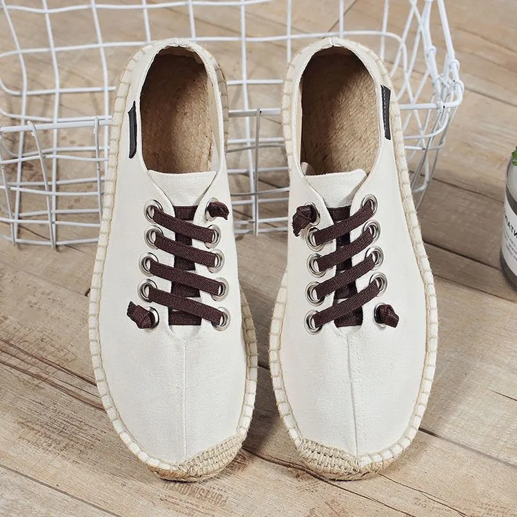 亚麻男老北京布鞋渔夫个性缝制手工歪头鞋鞋男草编麻绳懒人帆布