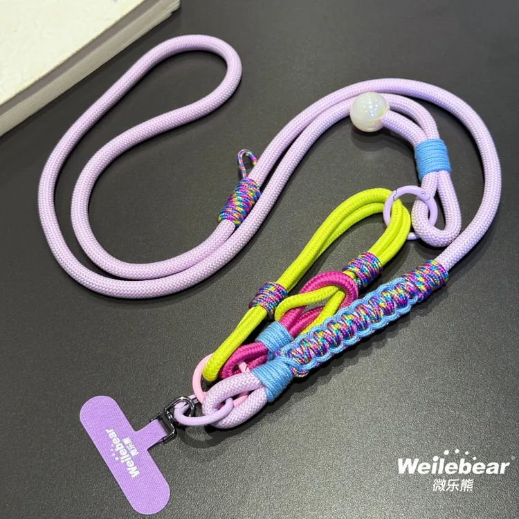 多巴胺撞色手机挂绳挂脖加长款可调节编织手腕挂链防盗手机链耐用