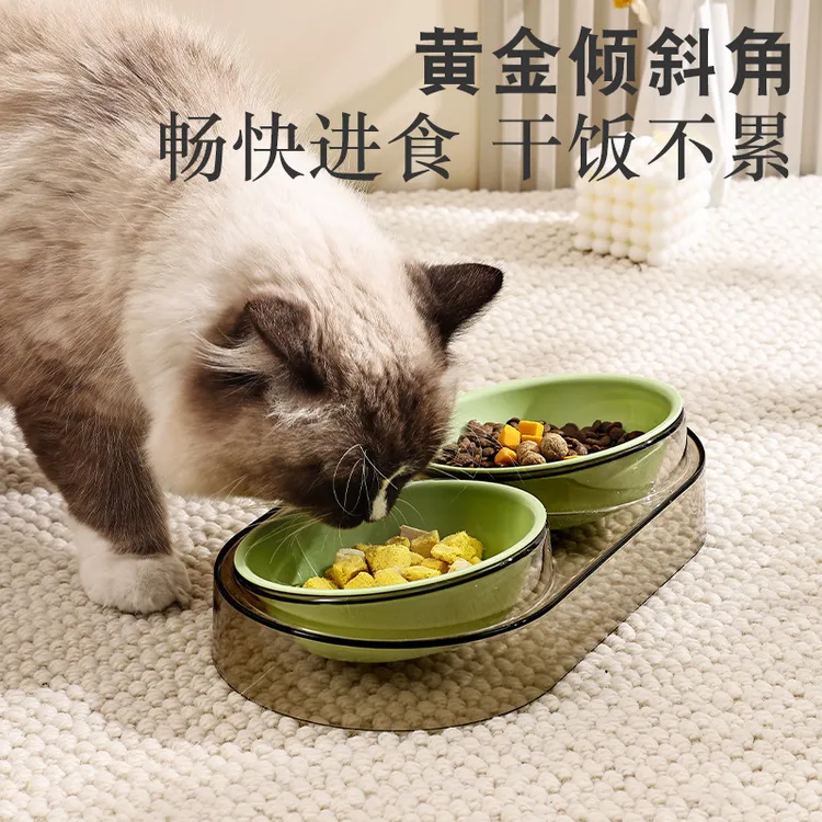 猫碗狗碗斜口保护颈椎双碗喝水碗猫食盆猫咪饭碗宠物碗防打翻用品