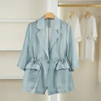 麦迪尚品【unbl】5090587 夏季简约薄条纹抽绳西装外套品牌女装