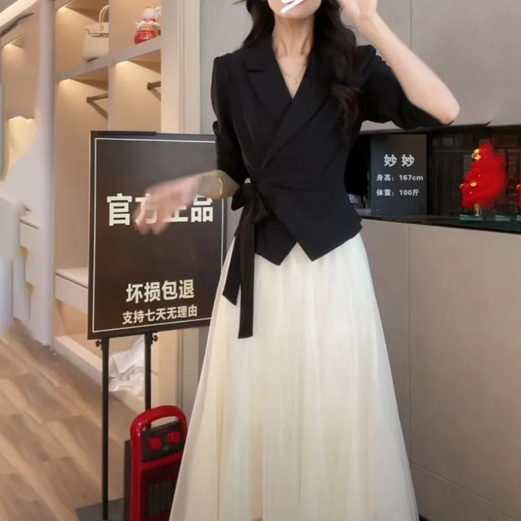 高级感黑色长袖西装时尚夏季设计感气质显瘦2025年新款