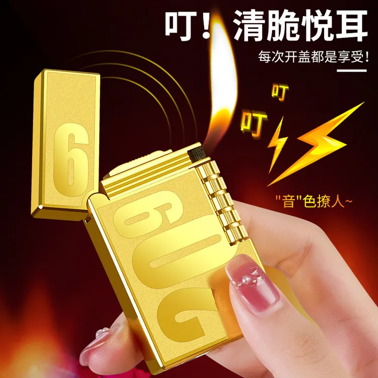 经典朗声充气打火机金属高档砂轮侧滑打火创意点烟器个性耐用礼物