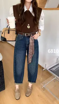 CJING2025秋季新款6810高腰宽松牛仔裤女裤时尚休闲直筒裤百搭