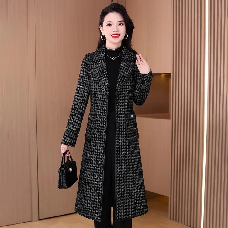 格子杭州意法风衣外套女2024新款秋冬爆高端贵夫人中长款夹棉大衣