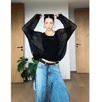 【感觉至上】宽松镂空显瘦可斜肩设计感针织上衣羊毛打底衫女