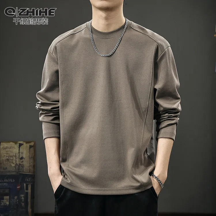 QZHIHE/千纸鹤2025秋季新款休闲圆领长袖T恤男美式宽松简约卫衣潮