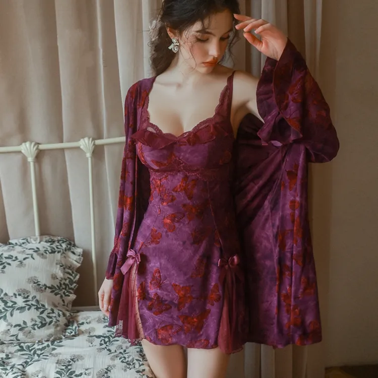 2025新款性感睡裙女生吊带纯欲睡衣套装带胸垫蝴蝶美背显瘦高颜值