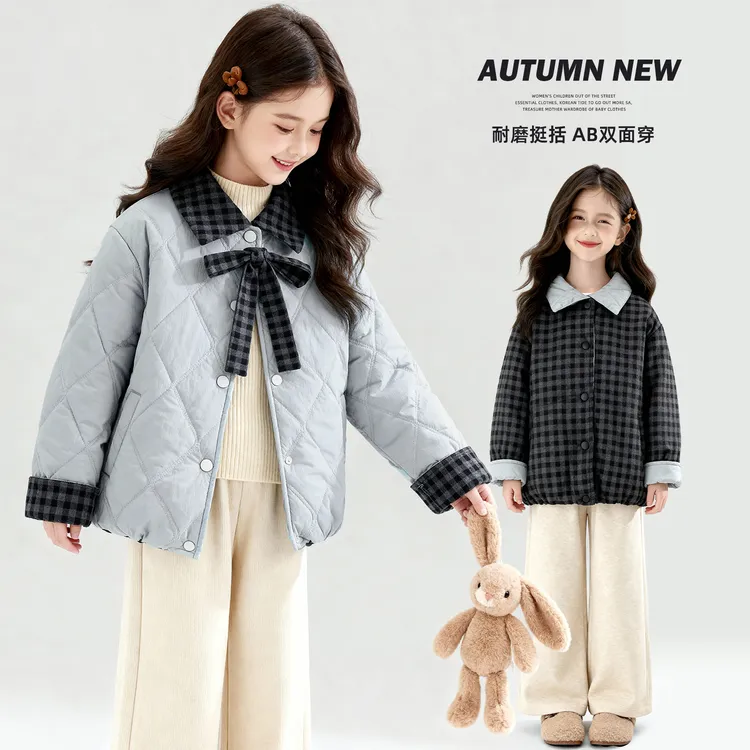 女童加厚外套冬款2025新款童装女孩夹棉短款儿童冬装两面穿Q63215