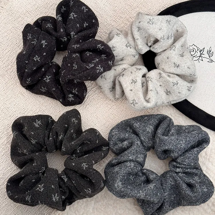 秋冬复古毛呢碎花大号大肠发圈气质扎头发丸子头发绳低马尾头绳hx