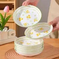 【6只装】釉下彩春意盎然7英寸圆菜盘加深盘汤盘家用陶瓷