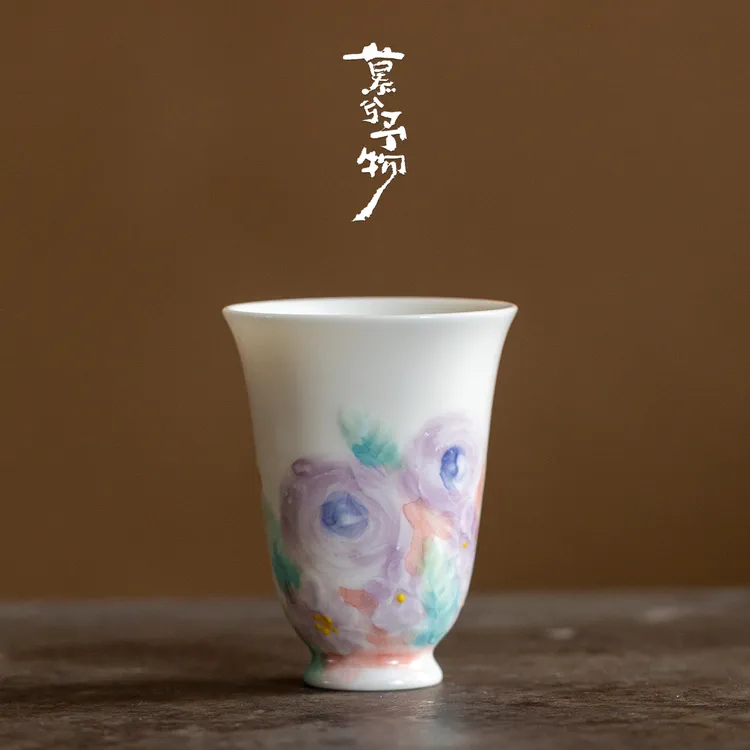 慕兮手绘花影陶瓷茶杯高颜值闻香杯新中式品茗杯家用高级感主人杯