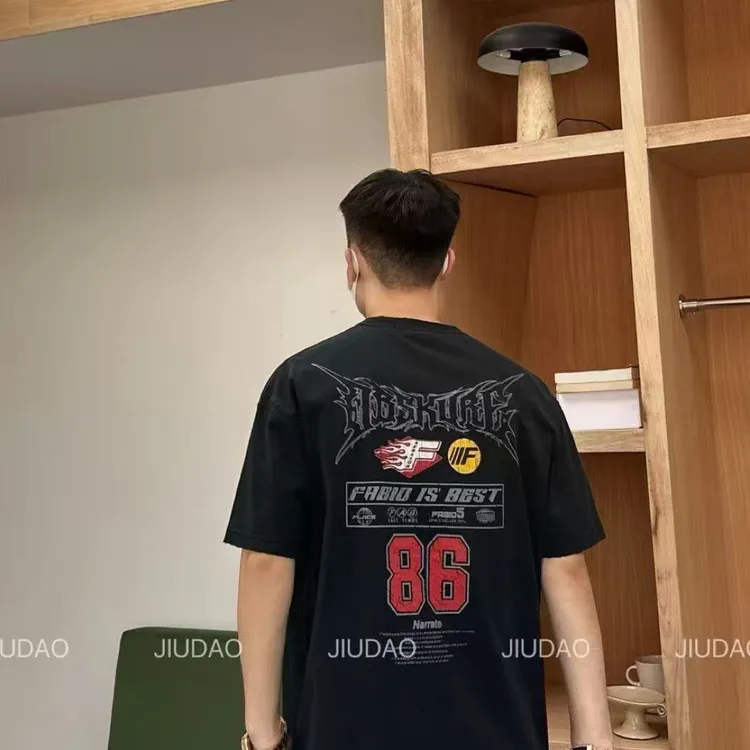 字母印花T恤圆领男装夏季情侣黑色百搭透气短袖男款