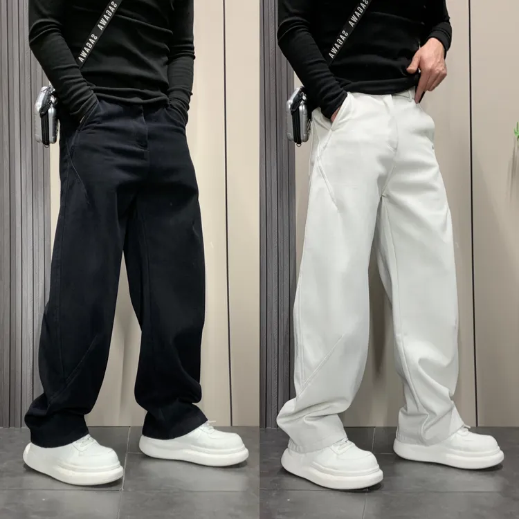 男生慵懒风重磅卫裤男秋冬新款直筒加绒男裤抽绳阔腿裤水洗休闲裤