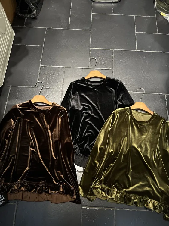 903-7284-女装阳光绒多色花边长袖T恤大码打底衫