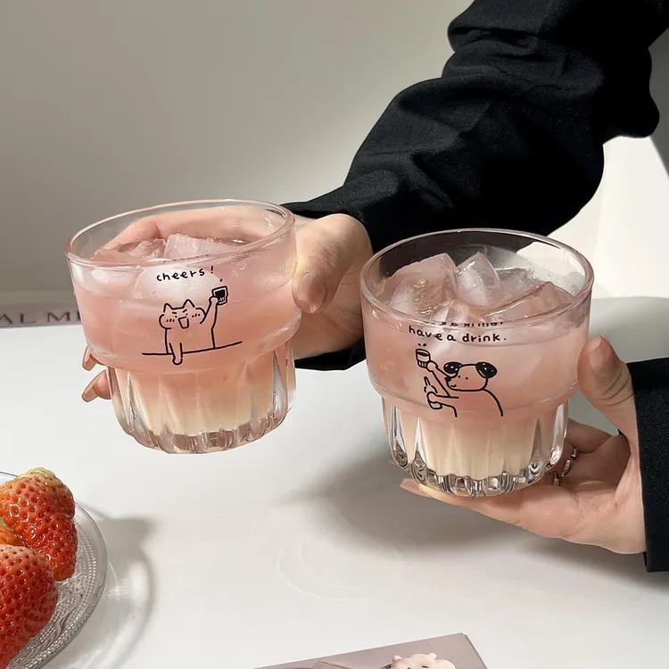 ins风原创可爱小狗玻璃杯喝水杯子牛奶咖啡早餐燕麦杯果汁饮料杯