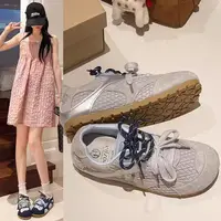 小敏家 复古韩系网面透气德训鞋 丑萌撞色双鞋带设计感软底阿甘鞋