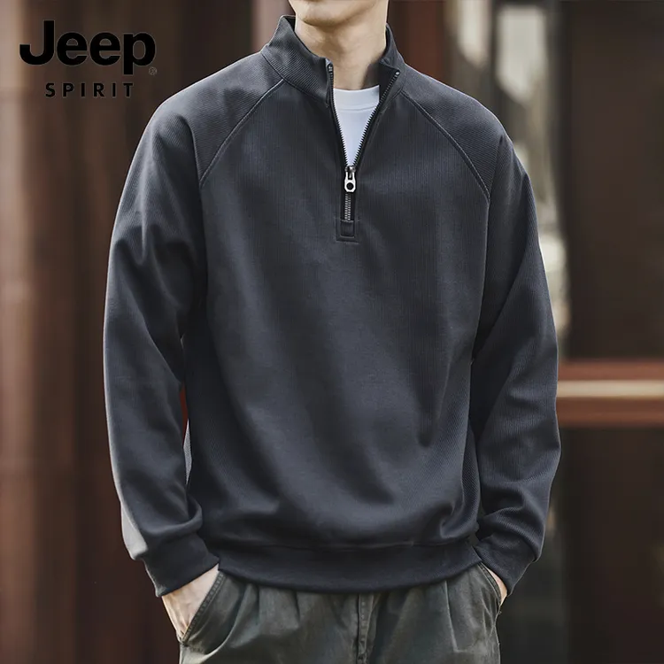 Jeep吉普立领长袖卫衣男秋季polo衫半拉链美式篮球风春秋圆领
