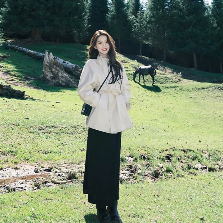 短款白色立领风衣外套女2025春秋新款小个子韩系高级感日系休闲