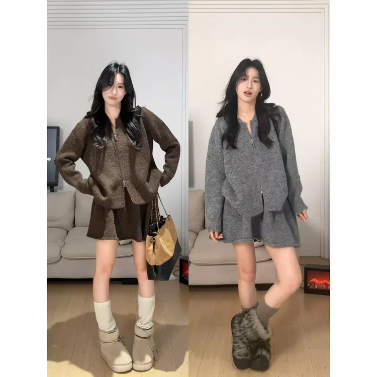 小阿雯 DEEZY 【格雷日记】灰色千金针织套装两件套