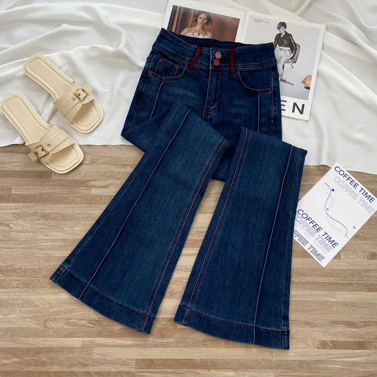 上身嘎嘎显瘦~微喇牛仔裤女秋季2025新款加绒高腰显瘦紧身喇叭裤