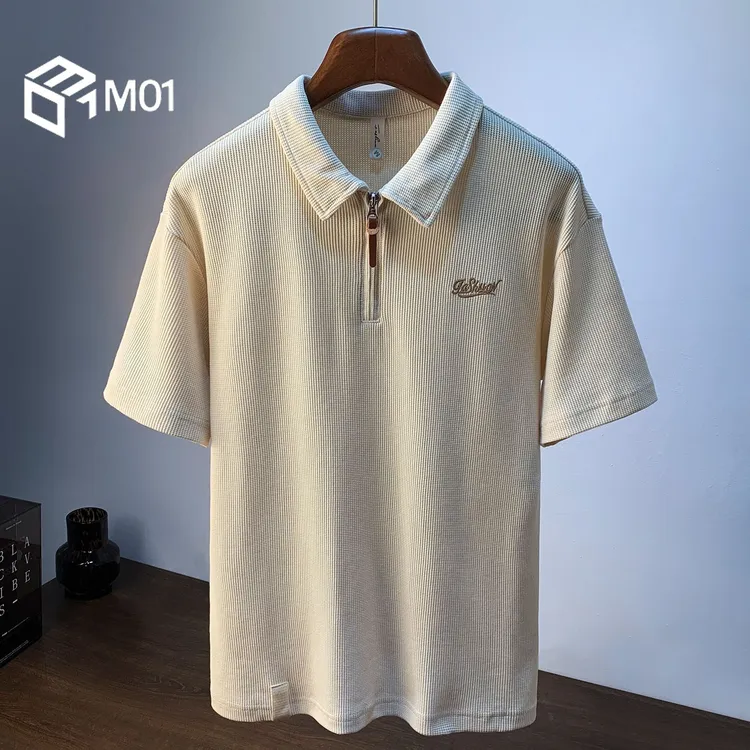 M01短袖polo衫男夏季薄款翻领半袖衣服玉米格网眼透气针织体恤衫