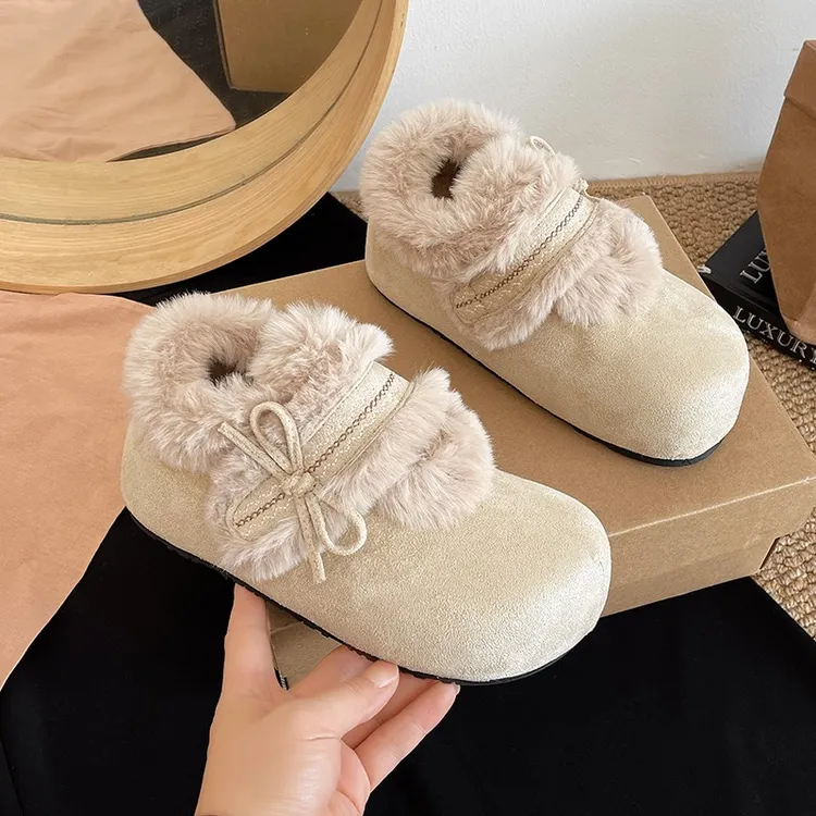 【妮蔻蔻】秋冬加绒一脚蹬女鞋潮流风增高复古学院风棉鞋纯色2025